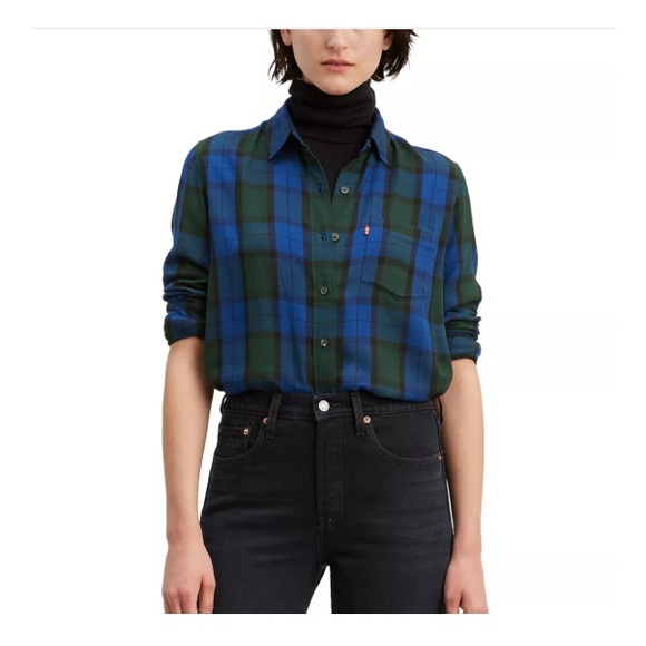 Levis Boyfriend Fit Women’s Flannel S Shirt Maroon Red Plaid Grunge - Picture 10 of 11